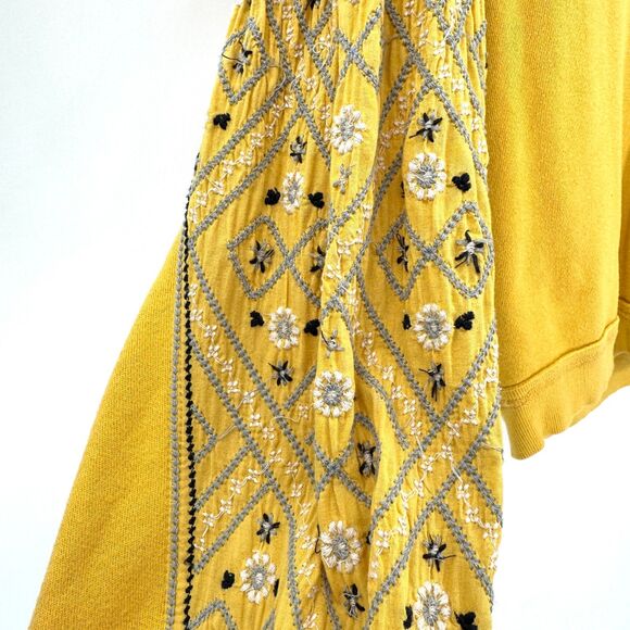FREE PEOPLE Yellow Senorita Embroidered Boho Pullover Crop Sweater Top Size M - Picture 3 of 6